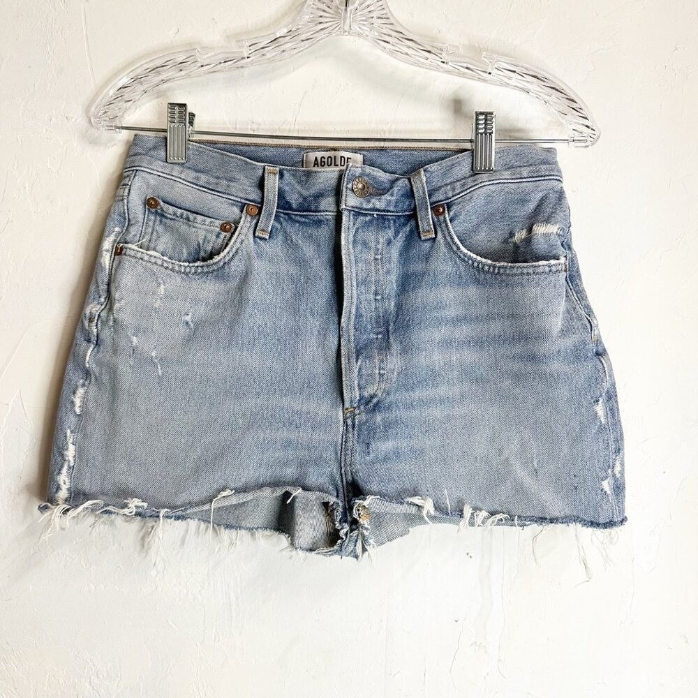 Agolde Womens Cotton Denim Button Up Cut Off Hem Parker Jean Shorts Blue 27